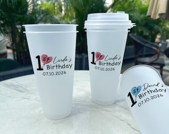 Bulk Custom 1st Birthday Frosted Cups/Shatterproof Cup Favor/Birthday Cup Favor/Personalized Party Cup/First Birthday Gift for Boy and Girl
