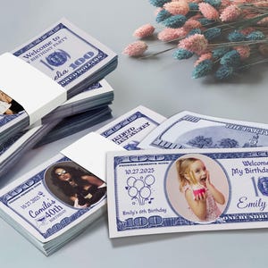 Custom Birthday Face on Money, Dollar Bill Birthday Favors, Personalized Play Money for Birthday Party, 100 Dollar Bill Template, Prop money