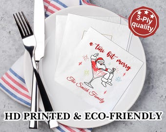 Aangepaste servetten Kerstmis, A Tini Bit Merry, kerstman servetten, gepersonaliseerde cocktailservetten voor kerstfeest, decor wintervakantie