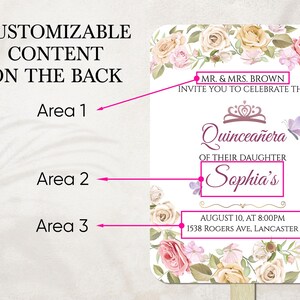 May include: A Quincea&ntilde;era invitation with floral accents. The invitation features the text "Mr. & Mrs. Brown invite you to celebrate the Quincea&ntilde;era of their daughter Sophia's". The date and location are also included.