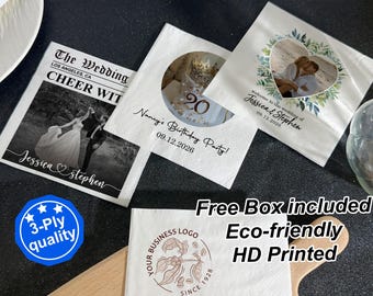 Custom Napkins Photo/Wedding Napkins Cocktail/Dinner Napkins Image/Personalized Paper Napkins for Business/Birthday/Baby Shower/Party Decor