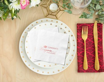 Personalized Graduation Napkins/Class of 2024 Graduation Napkins Custom Grad Napkins/ Congrats Grad Graduation Party Napkins | Foil Stamped