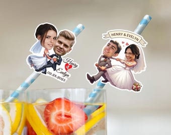 Bulk Wedding Face Straws/Custom Funny Wedding Straws/Bride and Groom Face Straws/Personalized Drink Straw for Wedding/Engagement Party Decor