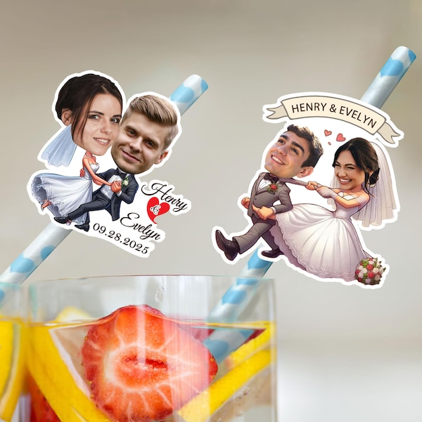 Wedding Face Straw/Bulk Custom Wedding Straws/Bride and Groom Face Straws/Personalized Paper Straws for Wedding Party/Engagement Party Decor