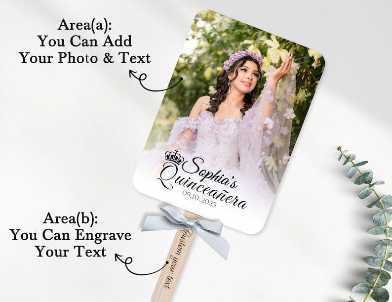 Custom Photo Fans for Quinceañera Party/XV Mis Quince Años Fans/Bulk Mis Quince Fan Favors/Double-Sided Print Fan/Sweet 16 Gifts for Friends image 2