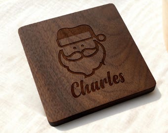 Sottobicchieri natalizi in legno, sottobicchieri personalizzati per feste di Natale, tappetini per bevande personalizzati per Natale, bicchieri per feste, regali di Natale