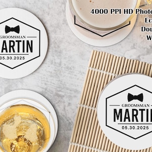 Personalized Groomsman Drink Coaster, Custom Beer Mats for Bachelor Party, Wedding Coaster Favors, Engagement Gift Idea, Gift for Friends