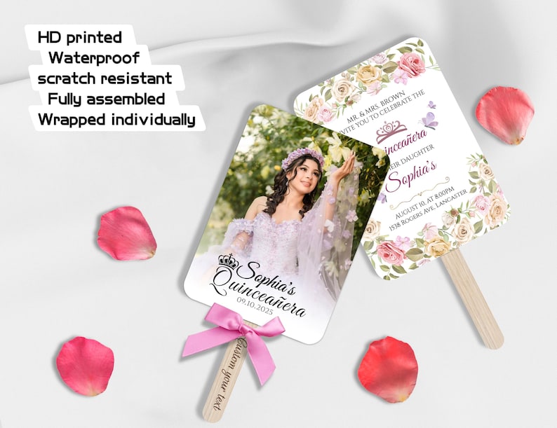 Custom Photo Fans for Quinceañera Party/XV Mis Quince Años Fans/Bulk Mis Quince Fan Favors/Double-Sided Print Fan/Sweet 16 Gifts for Friends image 7