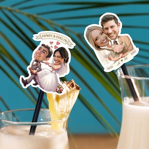 Wedding Stir Sticks with Face/Personalized Photo Face Drink Stirrers/Wedding Bar Cocktail Stirrers/Custom Swizzle Stick for Engagement Party