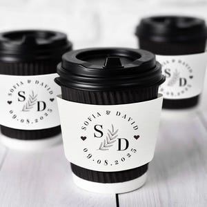Bulk Custom Wedding Coffee Cups with Sleeve/Wedding Cup Sleeve/Paper Coffee Cup Sleeve/Personalized Cup for Wedding/Engagement/Anniversary