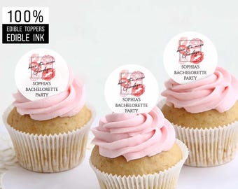 Kiss The Miss Goodbye Cupcake Toppers for Bachelorette Party, Edible Cake Decorations, Drink Toppers for Bridal Shower/Engagement/Bach Party