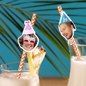 Bulk Custom Face Straws for Birthday Party, Personalized Photo Straws, Bulk Funny Birthday Straw, 10th 20th 30th 50th Birthday Party Decor