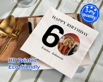 Birthday Napkin with Photo/Napkins Birthday/Paper Napkins for Milestone Birthday/10th/20th/30th/40th/50th/60th/70th/80th/90th Birthday Decor