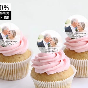 Anniversary Photo Cake Topper, Custom Couple Anniversary Drink Topper, Personalized Edible Topper for Wedding Party, 50th Anniversary Decor