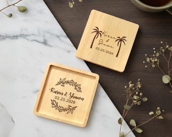Personalized Wedding Coasters, Wood Engraved Drink Coasters, Bulk Wedding Drink Mat Favors, Bridal Shower Gifts, Anniversary Gift for Her
