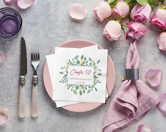 Servilletas de cumpleaños personalizadas - Suministros para fiestas de cumpleaños 30, 40, 50 - Servilletas de cóctel personalizadas - Decoraciones para hitos