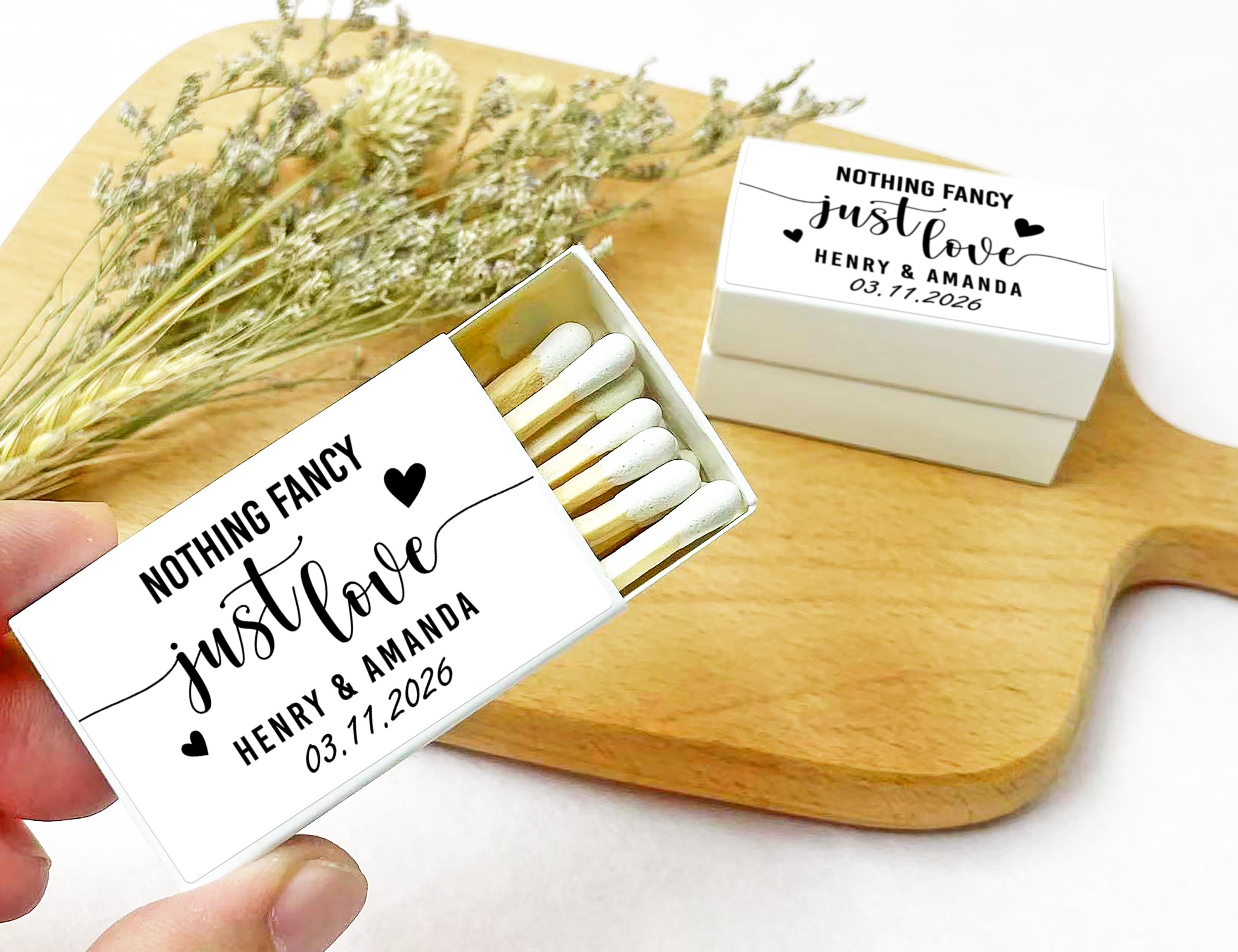 Custom Wedding Matches, Nothing Fancy Just Love, Engagement Party Matchbox Favors, Wedding Reception Matchbook, Anniversary Gifts for Couple