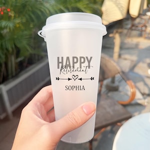Personalized Happy Retirement Frosted Cups, Retirement Cup Favor, Bulk Custom Plastic Cups for Retirement Party, Celebration Retirement Cup