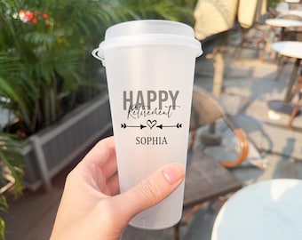 Personalized Happy Retirement Frosted Cups, Retirement Cup Favor, Bulk Custom Plastic Cups for Retirement Party, Celebration Retirement Cup