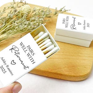 Personalized Matchbox Pairs Well With Retirement, Custom Retirement Celebration Matchboxes, Retirement Party Matches Favor, Hello Retirement