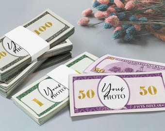 Bulk Custom Dollar Bills/Party Games Money/You Face On Money/Play Prop Money/Personalized Funny Money for Bachelorette Party/Monopoly Money