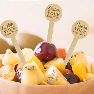 Bulk Engraved Food Picks/Wooden Food Skewers with Logo/Text/Personalized Cake Topper/Charcuterie Board Food Picks/Cheese Picks/Cupcake Picks