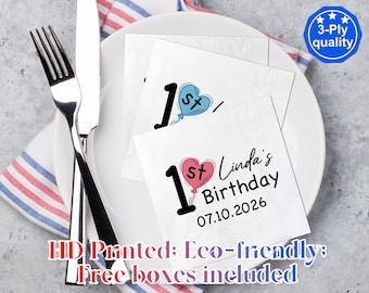 Bulk Personalized 1st Birthday Napkins, Birthday Party Cocktail Napkins, Custom Dinner Napkins for Baby Shower, Birthday Table Napkin Decor