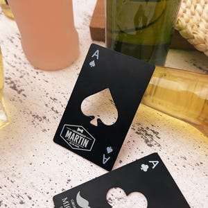 Personalized Bottle Opener/Custom Groomsmen Gifts/Ace of Spades Bottle Openers/Bachelor Party Favors/Best Man Gift/Casino Poker Card Openers