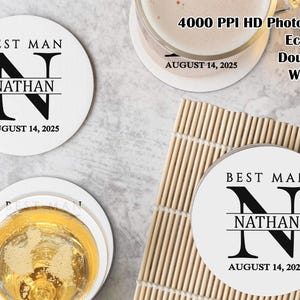 Custom Best Man Coaster, Monogram Coaster, Wedding Drink Coaster for Guests, Personalized Drink Mats Gift for Groomsman, Bachelor Party Gift