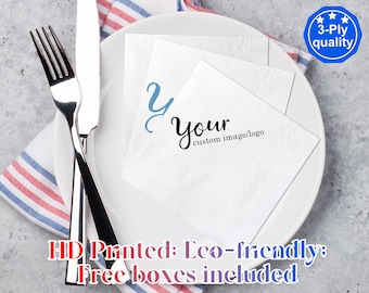 Custom Napkins with Logo Artwork Design Custom Monogram Full Color Printed Cocktail Napkins Wedding Company Corporate Business Event Party