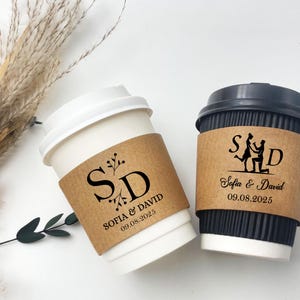 Custom Wedding Coffee Cup Sleeves/Wedding Monogram Cup/Personalized Wedding Paper Cups with Sleeve/Bridal Shower Paper Cup/Coffee Lover Gift