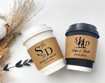 Custom Wedding Coffee Cup Sleeves/Wedding Monogram Cup/Personalized Wedding Paper Cups with Sleeve/Bridal Shower Paper Cup/Coffee Lover Gift