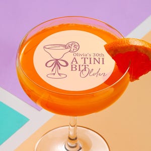 EDIBLE Circle Birthday Drink Toppers/A Tini Bit Older Edible Bow Cocktail Toppers/Personalized Dirty Birthday Toppers/Custom Drink Toppers