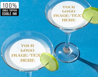 Personalisierte Business Party Dekoration, Logo Topper für Hochzeit, Geburtstag, essbare Drink Topper mit Logo / Bild / Text, essbare Foto Cocktail Topper