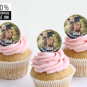 Personalized Photo Edible Graduation Cupcake Toppers/Congrats Grad Edible Cake & Drink Toppers/Graduation Cocktail Garnishes/2025 Grad Party