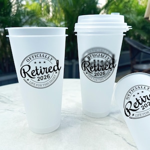 Official Retirement Frosted Cup, Bulk Custom Retired Plastic Cups, Personalized Retirement Celebration Party Frosted Cup, Gift for Coworker
