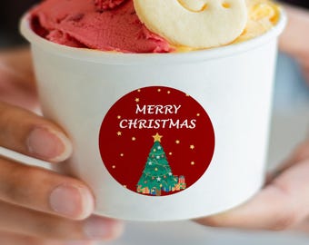 Vasos navideños para refrigerios, vaso de helado personalizado para fiesta de Navidad, vaso de papel desechable con cuchara, recuerdos para fiestas navideñas a granel, decoración navideña