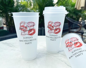Kiss the Miss Goodbye Frosted Cups, Bulk Custom Beach Bachelorette Cups, Martini Bachelorette Favor, Plastic Cup Favor for Beach Bach Party