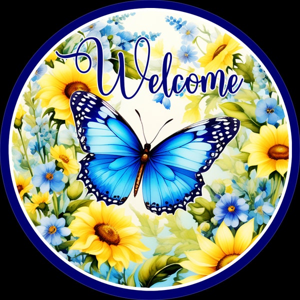 Spring Welcome round wreath sign, Welcome wreath sign, Spring wreath sign, Floral wreath sign, Butterfly wreath sign, round wreath sign