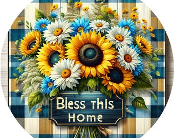Summer wreath sign, Bless this Home wreath sign, sunflower wreath sign, Spring wreath sign, daisies wreath sign, metal wreath sign