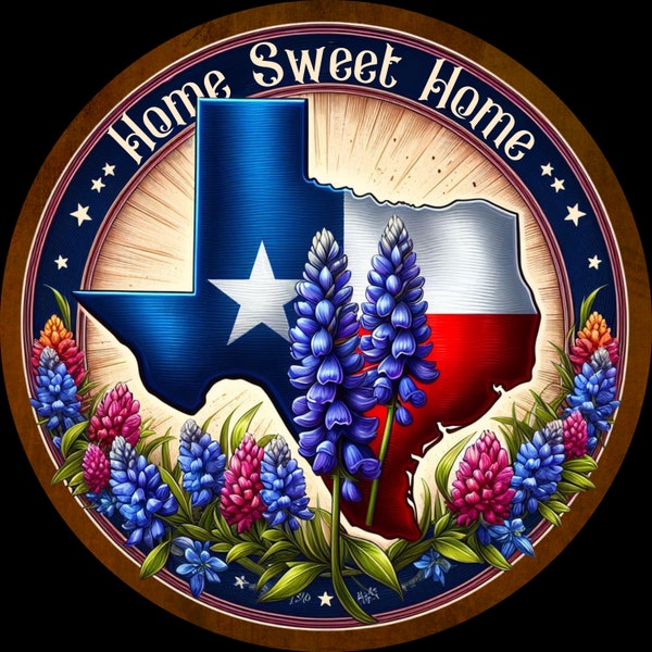Home Sweet Home Texas round wreath sign with Bluebonnets, wreath sign, round wreath sign, Texas wreath sign, Home Sweet Home wreath sign