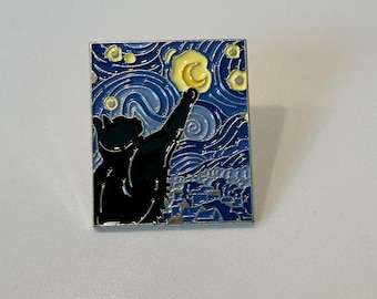 Night Skies With Cat Enamel Pin | Stars and Kitties Brooch