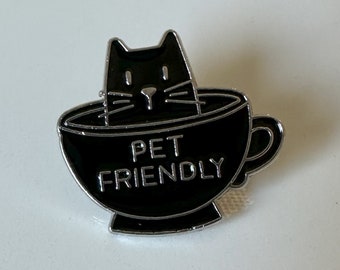 Cat in a Mug Enamel Pin | Black Kitty Brooch | Pet Friendly Coffee Mug