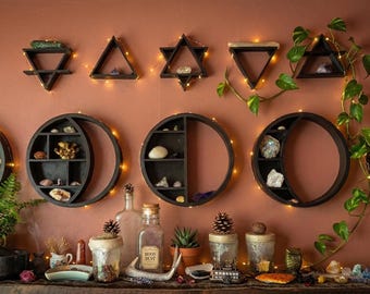 Moon Phase Crystal Shelf Set, Wall Decor Shelves