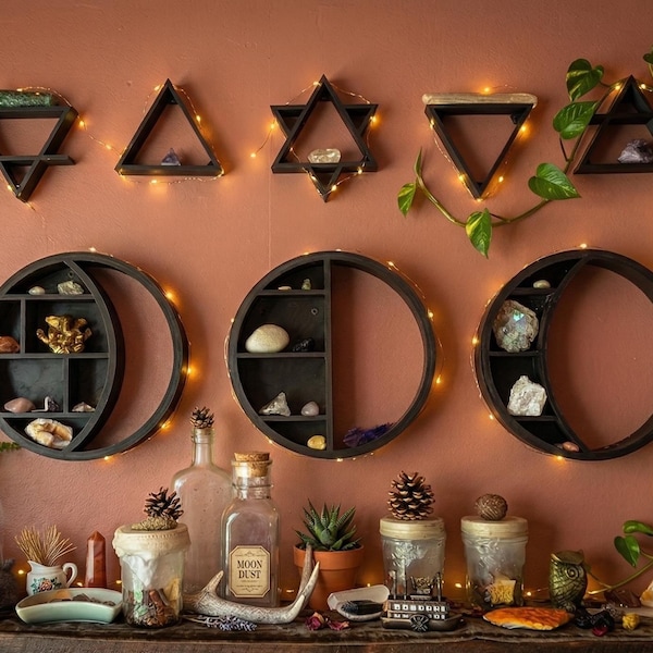 Estantes de cristal con fases lunares, estantes decorativos de pared