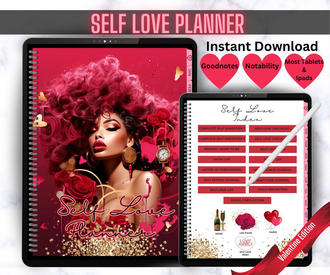 Black Girl Self Love Planner Valentines Day Planner Black Girl Digital