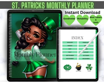 Black Girl St. Patrick's Undated Monthly Planner Digital Monthly Planner Daily Planner Weekly Planner Yearly Planner Goodnotes Planner