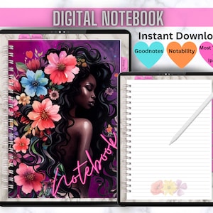 Black Girl Digital Notebook Journalist Notebook Blank Student Notebook For Writers Digital Notebook For Women Lined Notebook For Notes