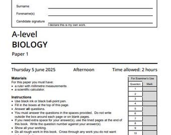 A level Paper 1,2 & 3 Biology AQA 2025