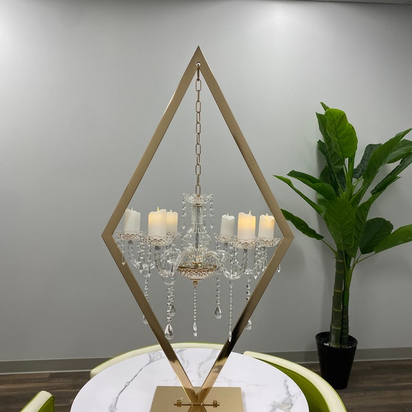 Set of 2 | 45.6” Tall Diamond Rhmetalombus Metal Candle Holders, Table Centerpieces